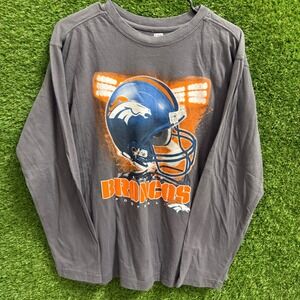 NFL‎ Denver Broncos Football Long Sleeve Graphic T Shirt Youth L 14/16 Gray